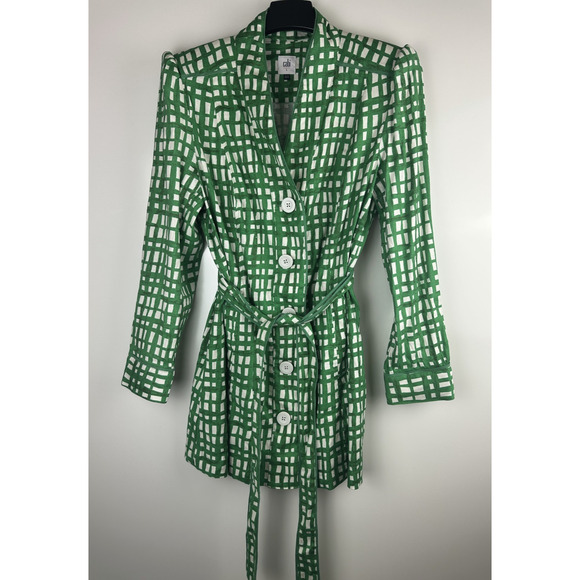 CABI Circuit Jacket Linen Blend Kelly Green & White Belted Size Large Style 6025 - Picture 8 of 16